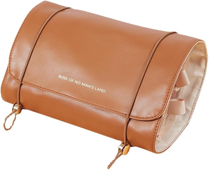 MLWSKERTY Bolsa de maquillaje para artículos de tocador, bolsa organizadora de maquillaje de viaje para cuidado personal, cosméticos de belleza, bolsa de gran capacidad, portátil, Brown