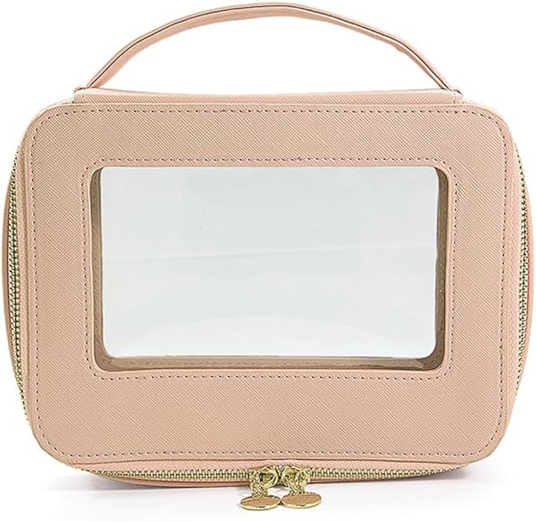 CAZSTYK Bolsa de maquillaje transparente para artículos de aseo personal, bolsa de cosméticos con organizador de maquillaje para el hogar, viaje, para cuidado personal, portátil, Pink