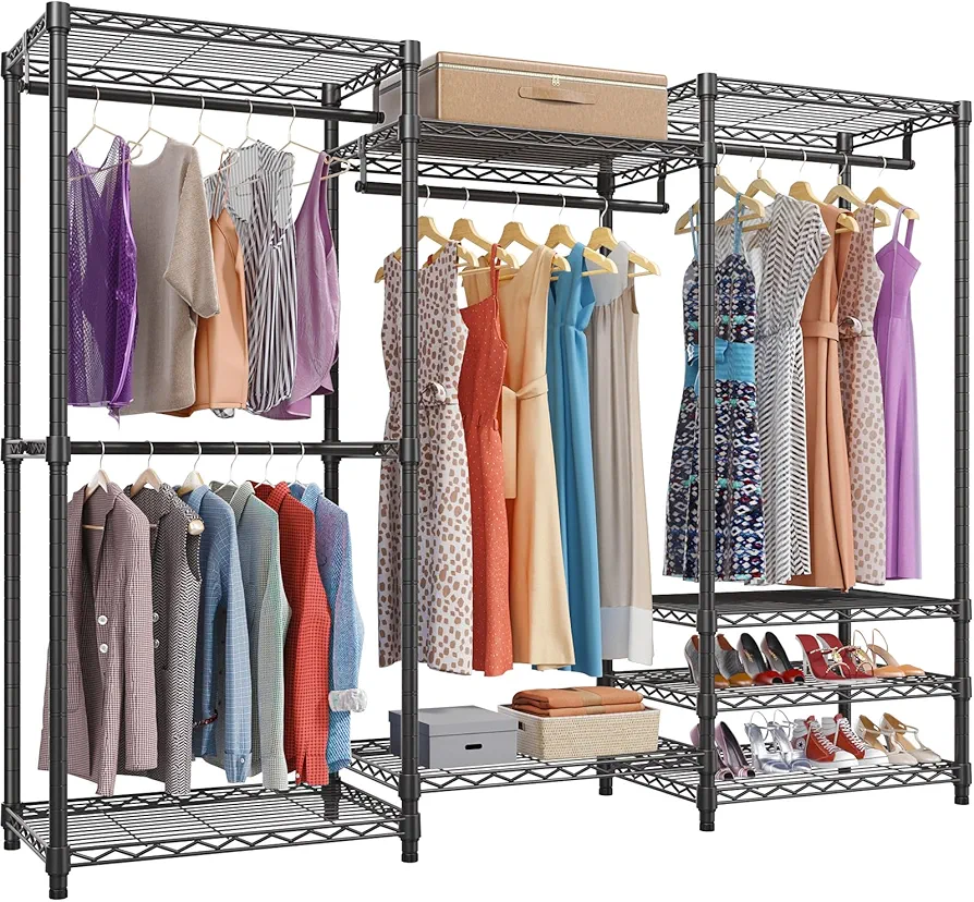 VIPEK V5 Portable Closet Wardrobe Heavy Duty Clothes Rack, Freestanding Clothing Rack with 4 Hang Rods & 8 Shelves, Adjustable Closet Rack, 68.9" L x 15.7" W x 76.4" H, Max Load 890LBS, Black