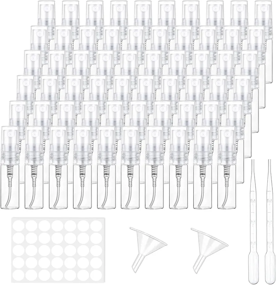 Voarge Botella de spray de viaje, dispensador de perfume, botella de perfume, líquido para el cuidado personal, cosméticos, 60 unidades, 2 ml