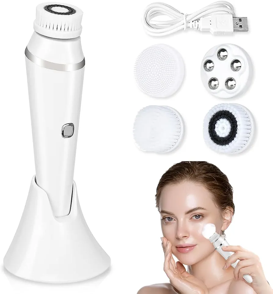 yotutun Cepillo de Limpieza Facial, Recargable Limpiador Facial Eléctrico con 4 Cabezales Cepillo facial Masajeador del rostro IPX7 Impermeable Para Todos los Tipos de piel