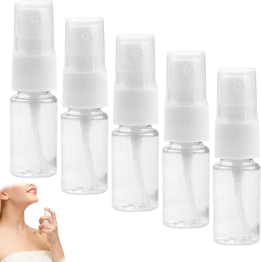 5 Piezas 10ml Bote Spray Pulverizador Pequeño, Botella de Spray Vacía Plástico, Transparente Atomizador de Viaje, para Alcohol, Cuidado Personal, Líquido Cosmético, Perfume