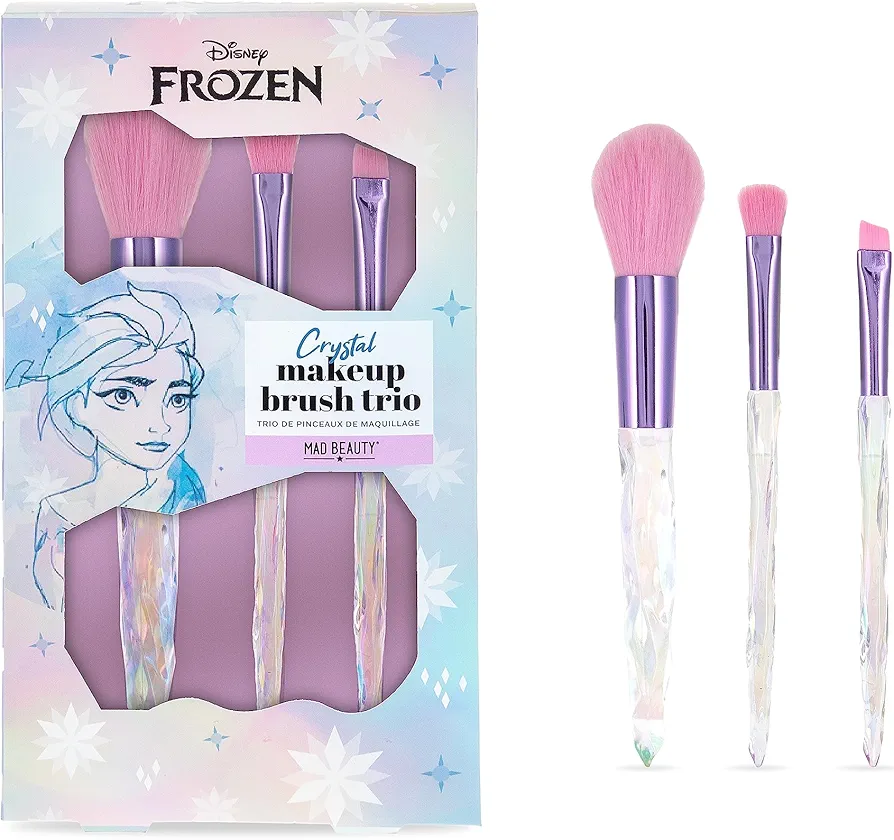 MAD BEAUTY Disney Frozen Elsa Icy Touch - Trío de brochas cosméticas, aniversario de película de 10 años, trío de tres brochas de maquillaje, cosméticos y regalos de cuidado personal