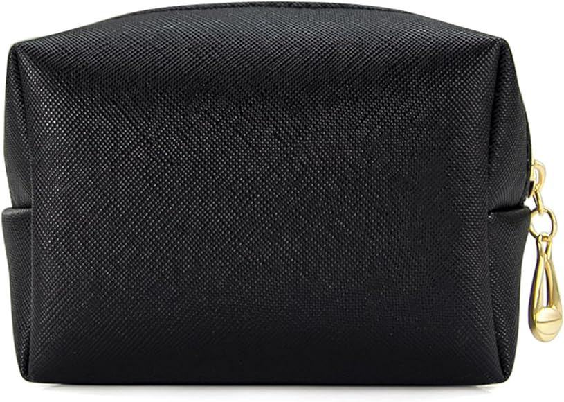 BABYVIVA Bolsa de almacenamiento, bolsa de maquillaje con cremallera para niña, bolsa de viaje de poliuretano, impermeable, para cuidado personal, belleza (negro/dorado), Black, Figure (error 1-3cm)