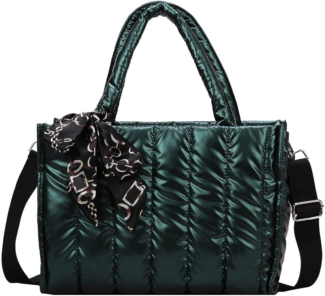 CRGANGZY Bolso de hombro de nailon con asa superior para mujer, de gran capacidad, acolchado con bufandas, para viajes de compras, Green, 420*320*100mm/16.5*12.6*3.9in