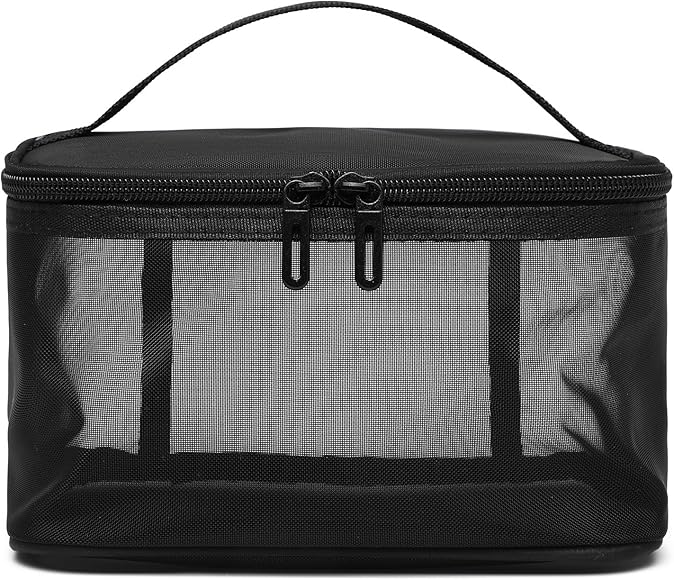 Bolsa de maquillaje de malla impermeable de nailon, bolsa de almacenamiento para el cuidado personal, bolsa de aseo de belleza, bolsa de aseo de una sola capa o doble capa impermeable, Black