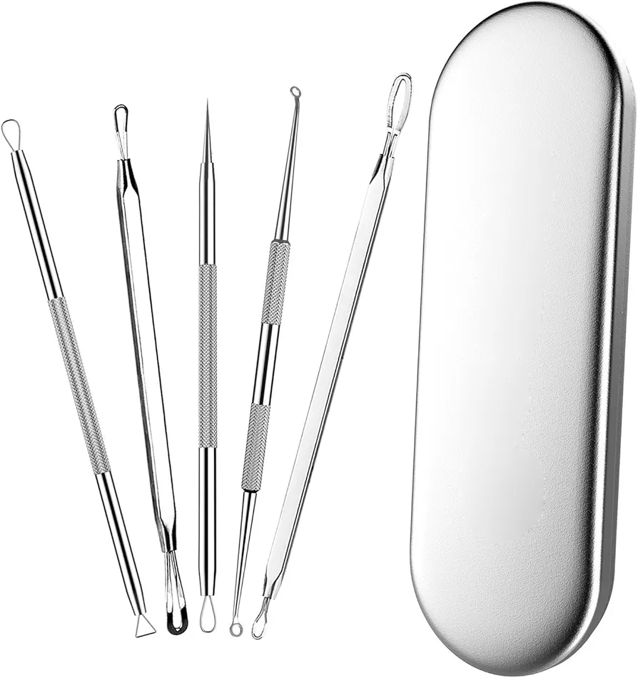 Blackhead Remover Kit, SeeKool Dermatologist Grade Kit Tratamiento Facial, acero inoxidable limpiador acné espinilla Pin Spot Extractor aguja Personal belleza cuidado herramienta, plata metall box