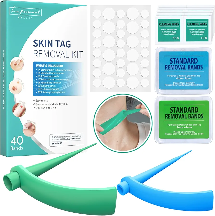 LA.PERSONAL Kit de Eliminación de Etiquetas de Piel, Removedor de Etiquetas Piel con 36 Parches Skin Tag Remover 40 Bandas de Eliminación Piel de 2-8 mm, Cara, Cuello, Cuerpo