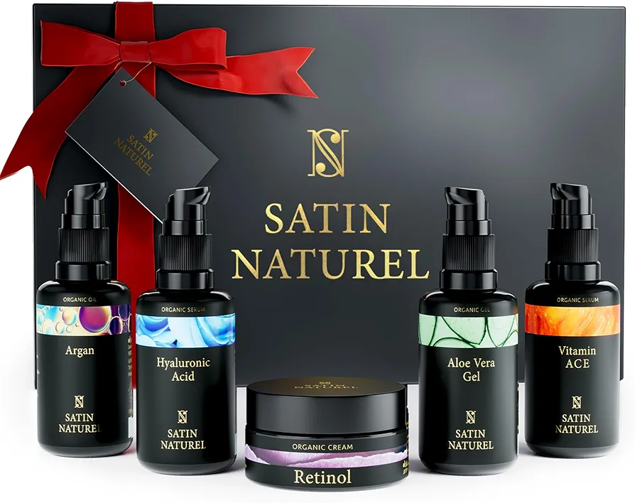 Regalo Navidad Mujer de Belleza - Regalos Originales para Mujer - Serum Vitamina C Retinol puro para la cara + Serum Acido Hialuronico + Crema Hidratante Facial Mujer + Aceite de Argan 5x30ml