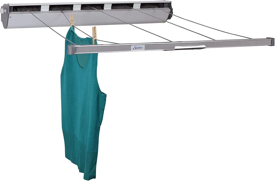 Household Essentials 17145-1 Aluminum Retractable Clothesline 5-Line Dryer | Indoor or Outdoor Use | Hang Wet or Dry Laundry, Black|tan|silver