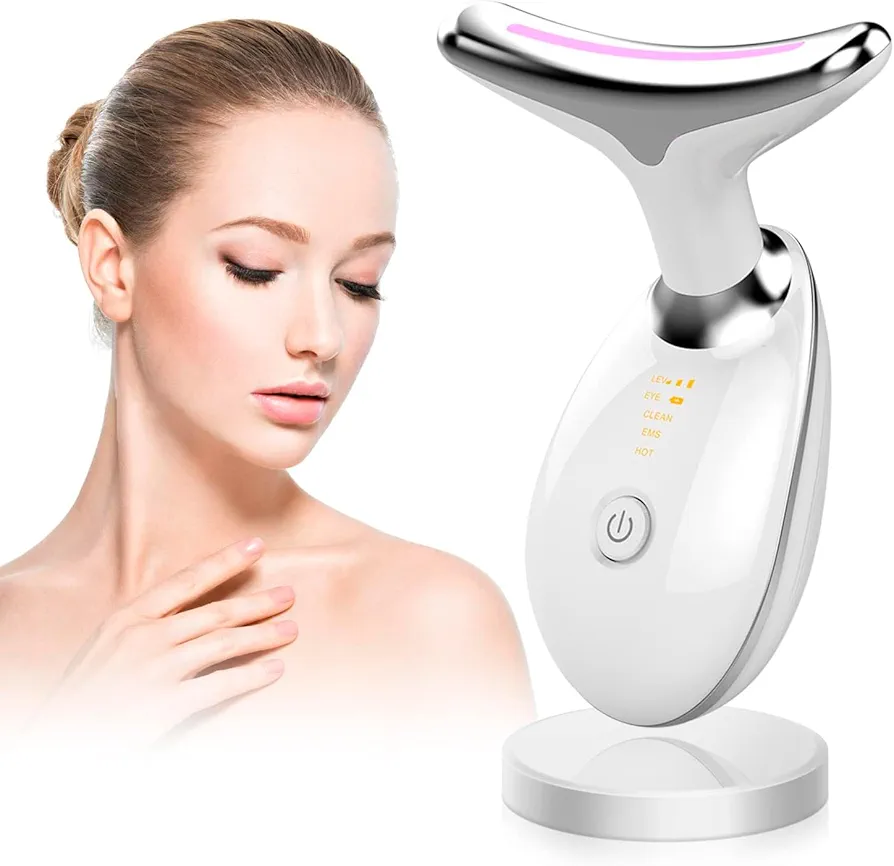 PULSED Masajeador Facial Cuello Frente Antiarrugas Reductor Papada Mujer con Calor Luz LED EMS Lifting con radiofrecuencia funciones limpiador masajeador facial skin care