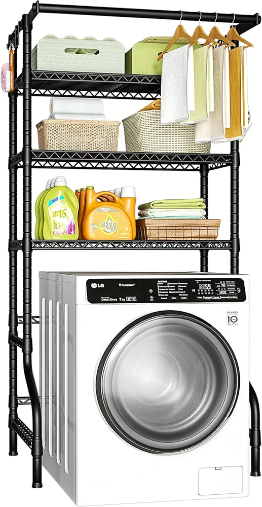 Ulif U11 Over Washer and Dryer Shelves, 3 Tiers Laundry Room Storage and Organizer Standing Shelf, Metal Freestanding Clothes Drying Rack, 33.9" W x 19.7" D x 77.6" H, Black