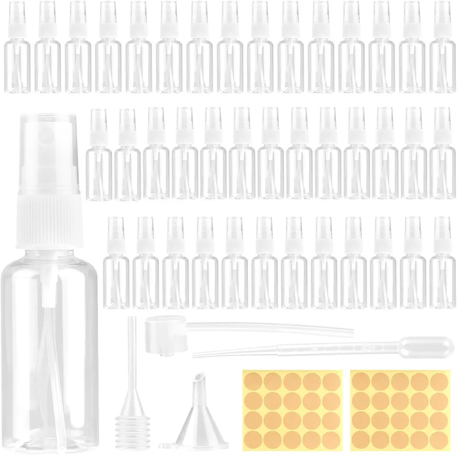 40 botellas de spray pequeñas para rellenar, 30 ml, de plástico, vacía, atomizador, rellenable, transparente, vacía, para cuidado personal, cosméticos líquidos