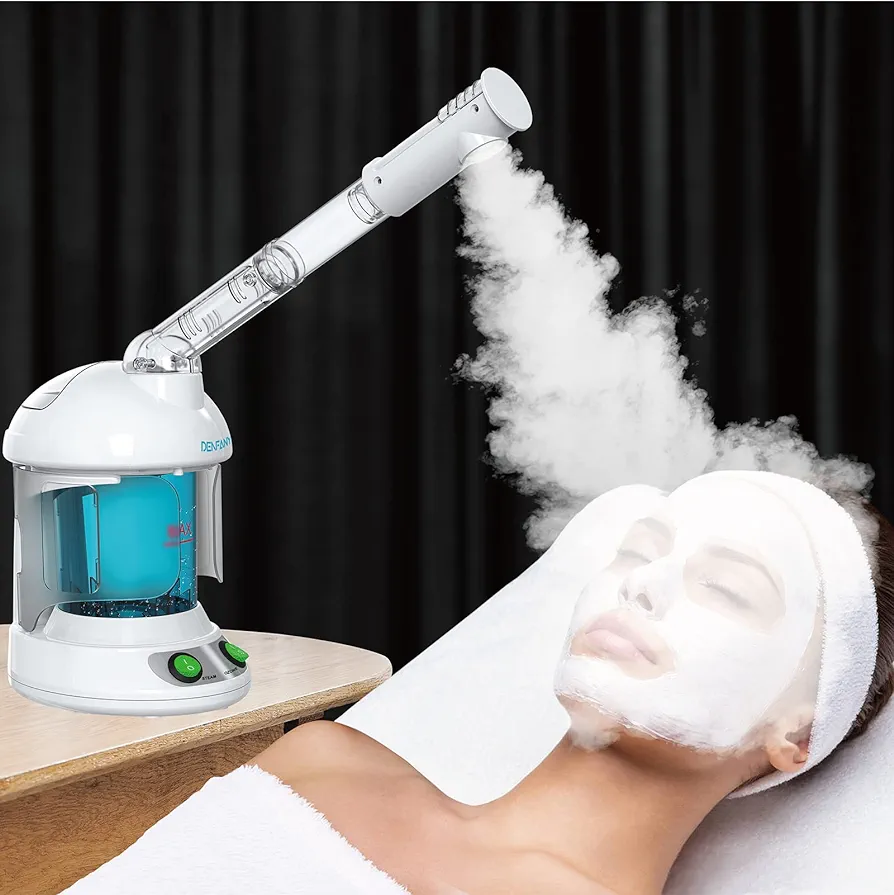 DENFANY - Vaporizador facial nano iónico con brazo giratorio extensible de 360°, vaporizador facial portátil para cuidado personal en casa o salón de belleza (azul)