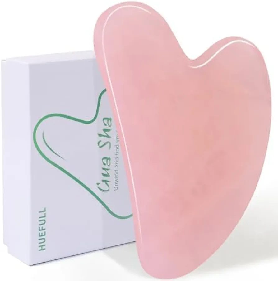 huefull Guasha - Herramienta para cara y cuerpo, cuarzo rosa, herramienta facial Gua Sha para el cuidado personal, alivia las tensiones y reduce la hinchazón, regalo para el cuidado de la piel para