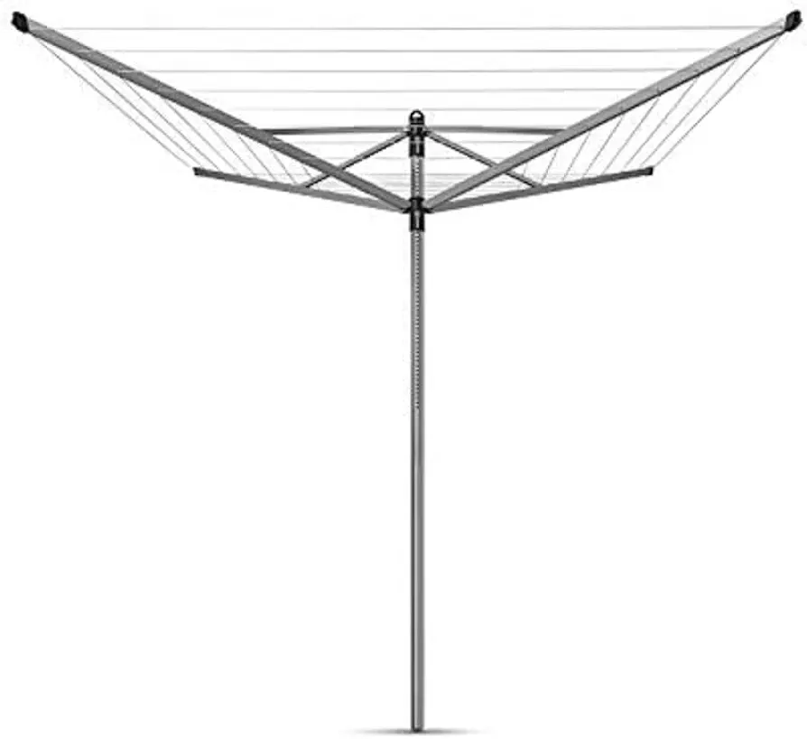 Brabantia Lift-O-Matic Outdoor 4 Arm Clothesline (197 ft/Ø 1.8") Height Adjustable, Folding Clothes Drying Rack + Ground Spike & Cover (Gray)