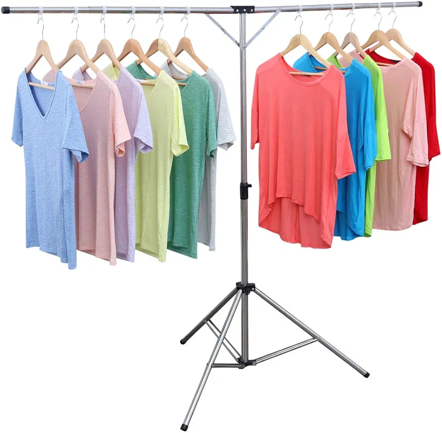 Foldable Portable Space Saving Clothes Drying Rack, Heavy Duty Stainless Steel Laundry Drying Racks, Adjustable High Capacity Garment Rack, with Windproof Hooks.