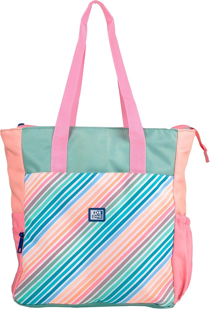 Oxford Colorblock, Bolso Tote de Hombro/Mochila Convertible, 38cm, Bolsillo Acolchado para Portátil, Poliéster Reciclado RPET, Diseño Colorblock con Rayas