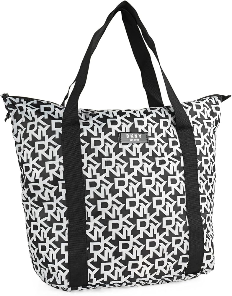 DKNY - Bolso Shopper Mujer Elegante, Bolsos De Mujer Versátiles, Bolso Mujer Para Todo Uso, Bolsos Mujer Con Estilo, Bolso Universidad Mujer, Negro-Blanco