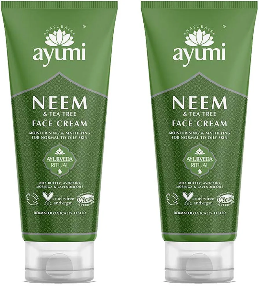 Ayumi Neem & Tea Tree Face Cream. Vegan, Cruelty-Free, Dermatologically-Tested, 2 x 100ml