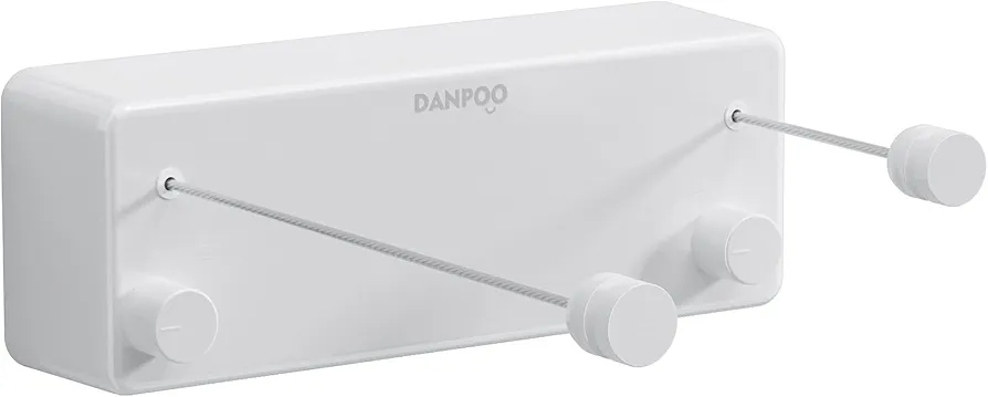 Danpoo Retractable Clothesline Indoor/Outdoor, Clothes Line Retracting Indoor, Double Clothes Lines for Hanging Clothes with 13.8 Ft Steel Wire, Laundry Line, Clothes Drying Line, White