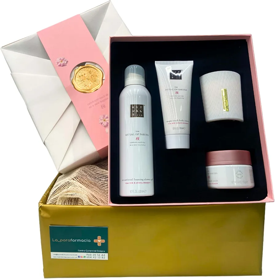 Cofre Regalo Mujer Belleza, Set de 4 Productos Sakura Grande, Kit Belleza Mujer, leche de Arroz y Flor de Cerezo, Cuidado de la Piel Propiedades Nutritivas y Equilibrantes