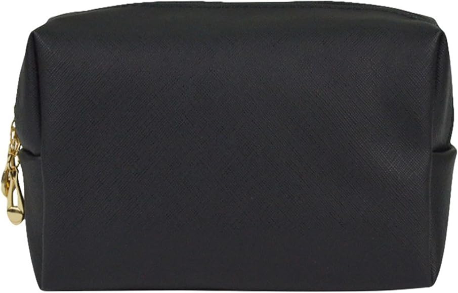 BABYVIVA Bolsa de almacenamiento, bolsa de maquillaje con cremallera para niña, bolsa de viaje de poliuretano, impermeable, para cuidado personal, belleza (negro/dorado), Black, Figure (error 1-3cm)