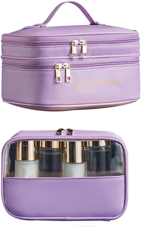 HIOPOIUYT Bolsa de maquillaje impermeable para artículos de aseo personal, bolsa de maquillaje de gran capacidad para el cuidado de la belleza, bolso portátil de viaje, Purple