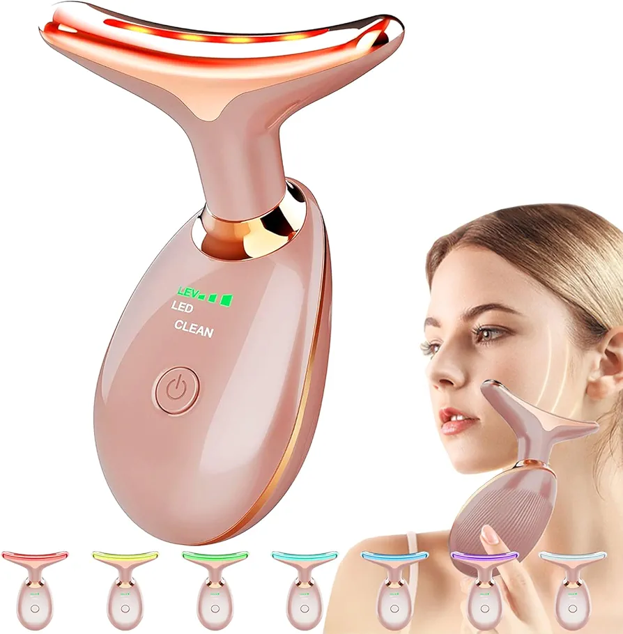 Leotop Masajeador facial eléctrico, dispositivo de belleza para rostro y cuello, vibración de alta frecuencia, dispositivo de eliminación de arrugas fijo, cuidado EMS, masaje calentador. (7 modos de