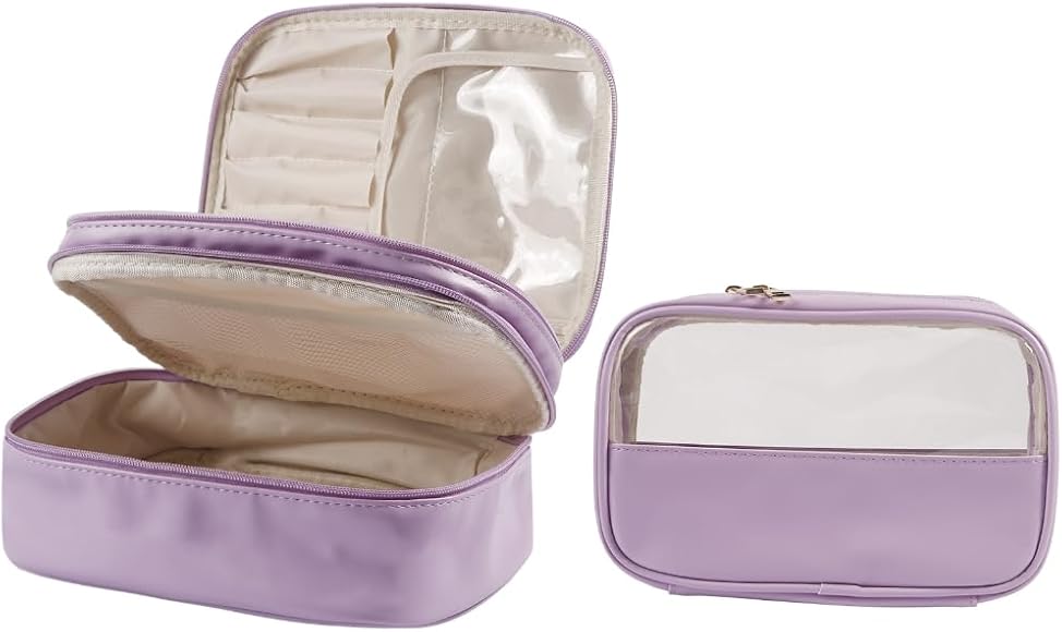 CAZSTYK 2 bolsas de maquillaje impermeables para artículos de tocador, bolsa de almacenamiento de cosméticos para mujeres y niñas, bolsa de viaje para cuidado personal y belleza, Purple