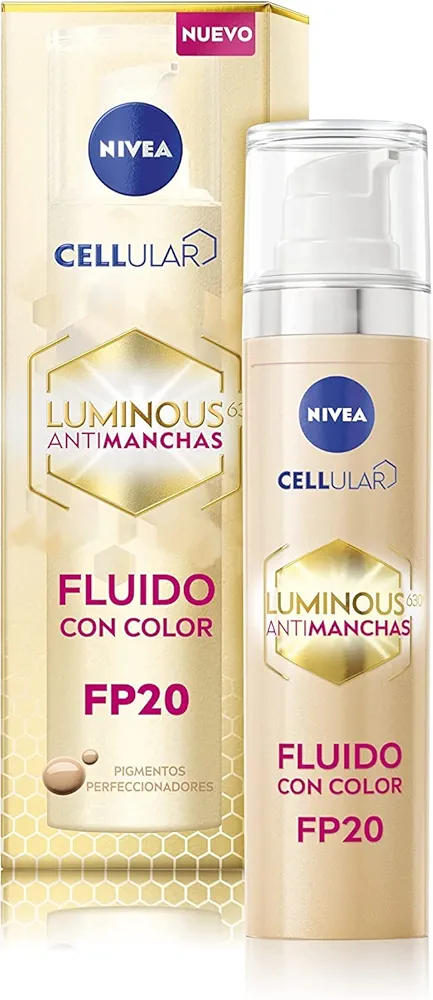 NIVEA Luminous 630 Antimanchas Fluido con Color FP20 (1 x 40 ml), crema antimanchas facial con doble acción, protector antimanchas con ácido hialurónico