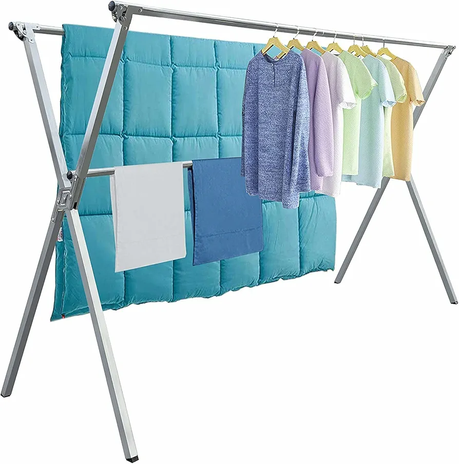 Clothes Drying Racks Outdoor, 82 Inches Updated Version,Stainless Steel Laundry Drying Rack for Indoor Outdoor and The Balcony,Length Adjustable Saves Space,with Windproof Hooks(002)