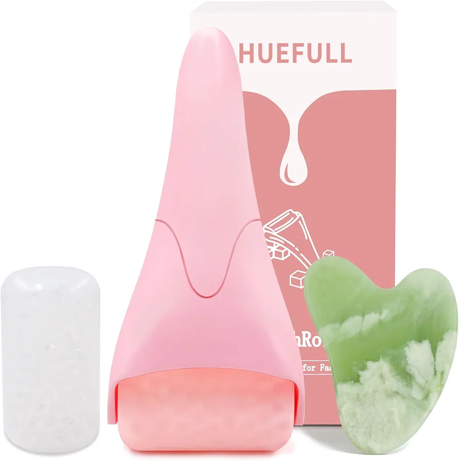 huefull Rodillo de hielo para cara con 2 rodillos y herramientas faciales Gua Sha, rodillo facial para cuidado personal, herramienta Guasha para el rostro, alivio de la hinchazón, regalo de cuidado de