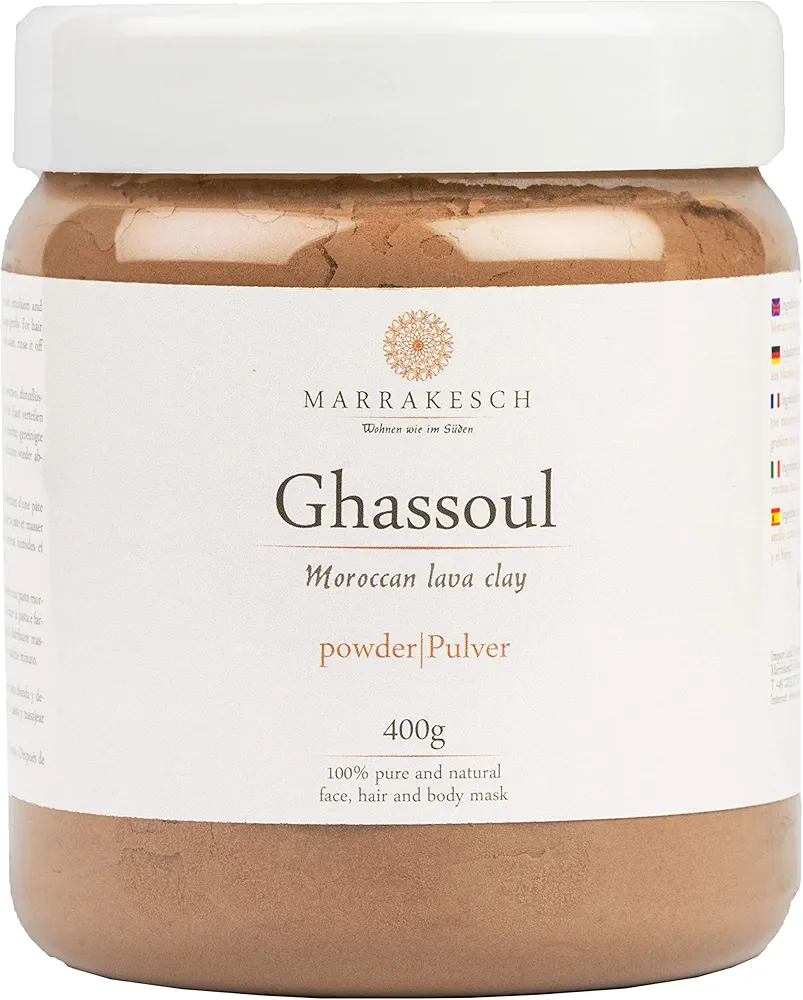 Ghassoul Rhassoul Polvo 400g | Arcilla roja marroquí para usar como mascarilla para la limpieza facial | Peeling natural para la cara y el cabello | Arcilla limpiadora para el cuidado personal.