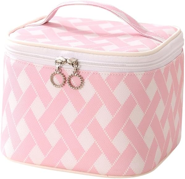 CAZSTYK Bolsa de maquillaje para mujeres y niñas, bolsa de maquillaje de viaje para cuidado personal, bolsa de gran capacidad, Pink