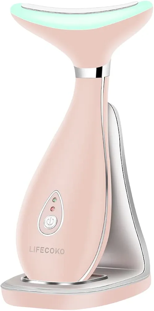 Masajeador facial eléctrico antiarrugas, masajeador de belleza para reafirmar la piel para rostro y cuello, masajeador de dispositivo de tonificación facial, recargable por USB portátil (Rosa)