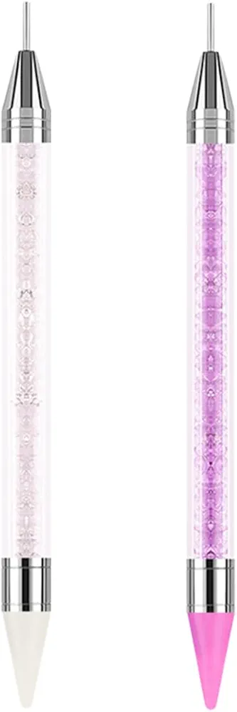 2 Piezas Dotting para Uñas Picker Pen Rhinestone de Extremo Gems Cristales Lápiz Cera Pintura Diamante Doble Punta Con Pinzas Recogida accesorios de bolígrafo de Gemas de Arte de Clavo de Uñas