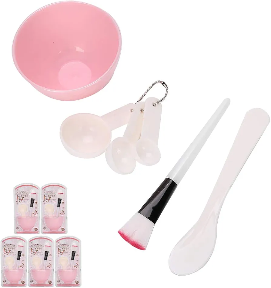 5 juegos de kit de bricolaje de máscara facial rosa de plástico, cepillo de bricolaje para máscara, para salón de belleza para mujer, máscara facial para uso personal