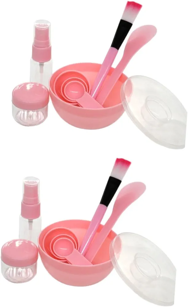 DOITOOL 18 Piezas cuidado personal maquillaje make up cuidado facial maquilhagem cuchara de facial cepillo para facial tazón de máscara traje de nueve piezas rosa