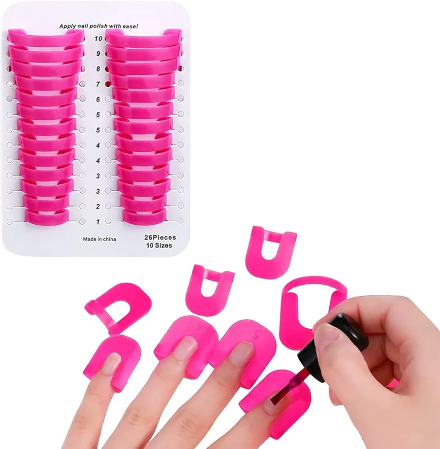 Zeayebsr 26 piezas plantilla de esmalte de uñas, guía de pintura de uñas de 10 tamaños, protectores de puntas de esmalte de uñas de manicura, accesorios de herramientas básicas reutilizables (rosa)