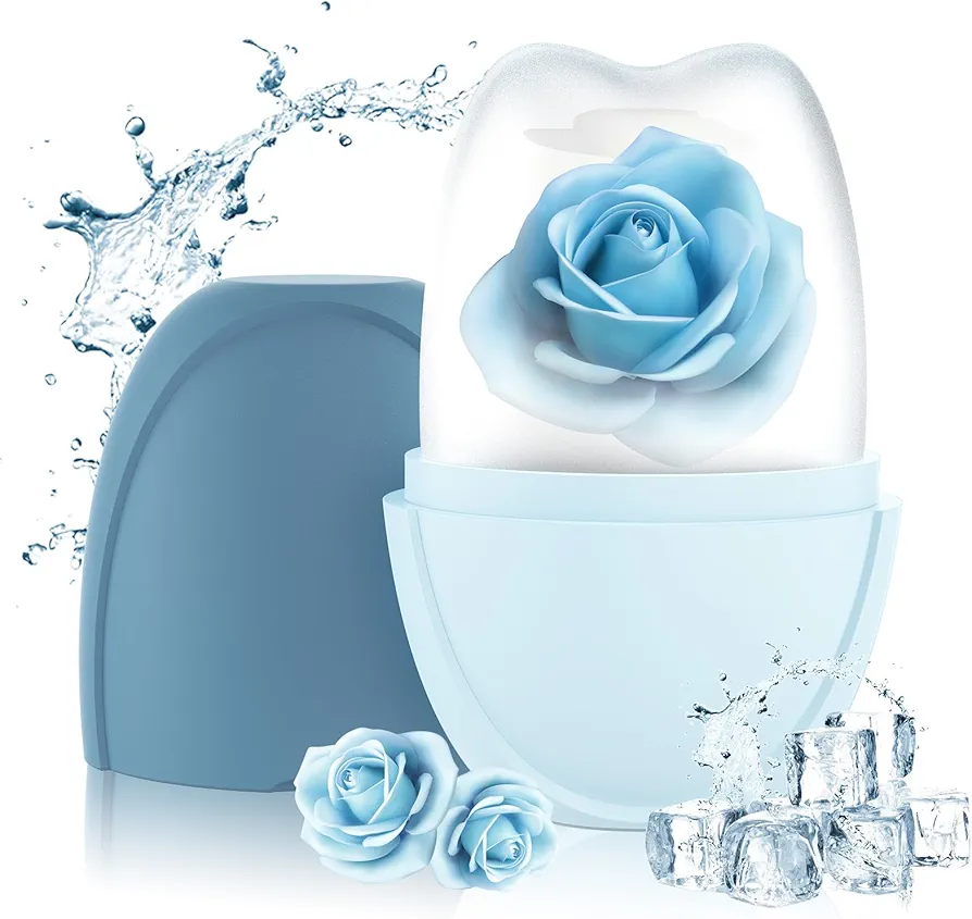 Hianjoo Rodillo de Cara de Hielo, Mini Rodillo Facial De Hielo Ice Roller Rodillo de Hielo Cubo de Silicona Herramientas de Belleza para el Cuidado de la Piel Masaje Facial DIY Aclarar Alivio, Azul