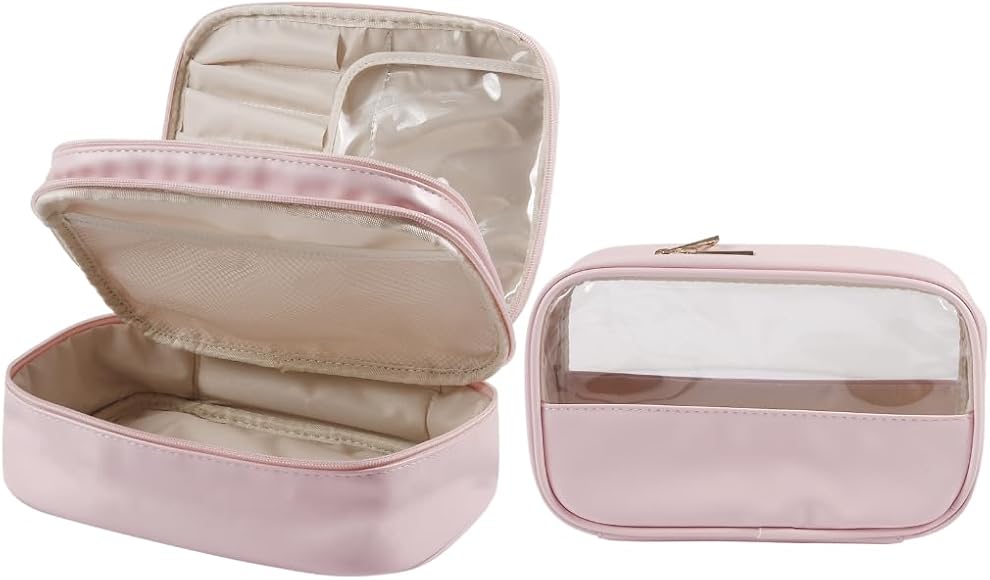 CAZSTYK 2 bolsas de maquillaje impermeables para artículos de tocador, bolsa de almacenamiento de cosméticos para mujeres y niñas, bolsa de viaje para cuidado personal y belleza, Pink