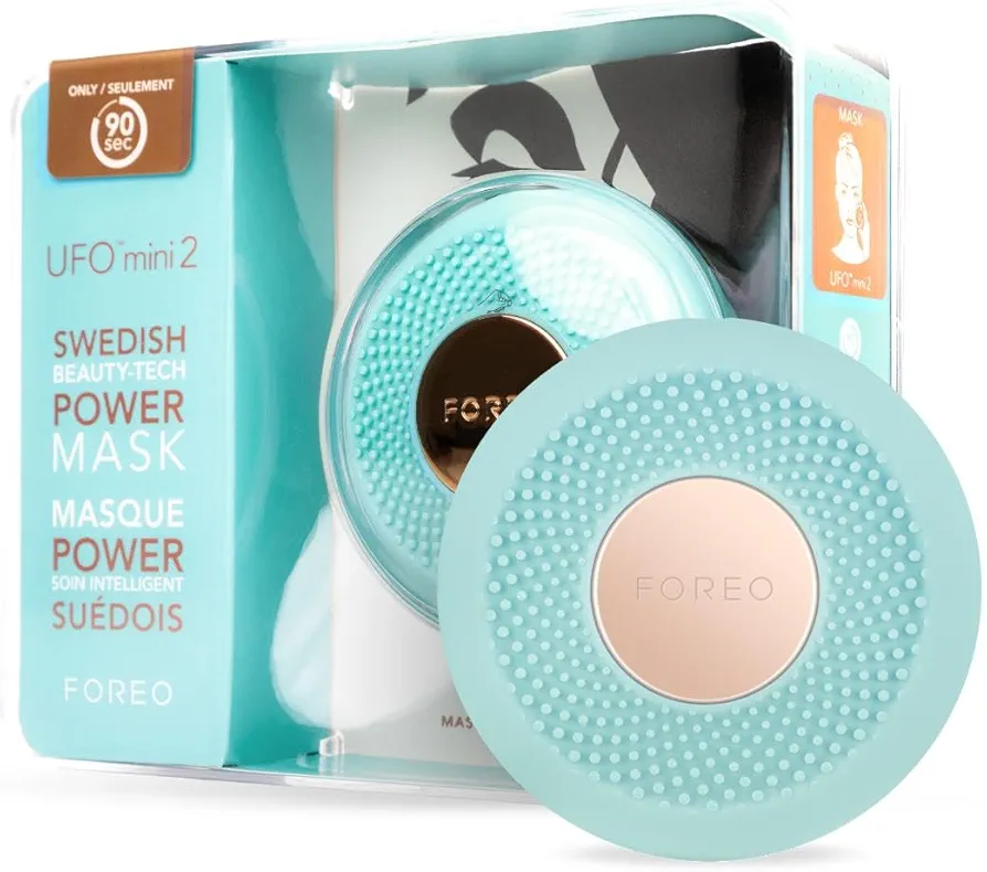 FOREO UFO mini 2 Tratamiento de mascarilla led facial, terapia de luz led roja, mascarillas faciales de belleza, termoterapia, masajeador facial, aumenta la absorción del cuidado facial, Mint