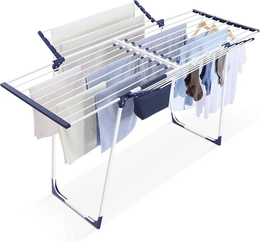 APEXCHASER Clothes Drying Rack, Foldable Gullwing Laundry Rack Indoor, 10pcs Clips with Bag, Collapsible Space-Saving Drying Rack for Clothes, Towels, Dolls(White)