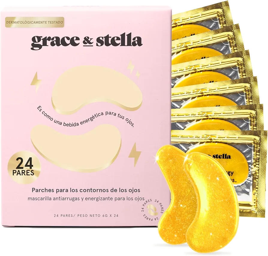 Grace and Stella Parches Ojos Bolsas y Ojeras para Reducir Ojeras, Bolsas, Arrugas - Parches Ojos de Gel, Cuidado Personal Vegano No Testado en Animales [24 Pares, Oro]