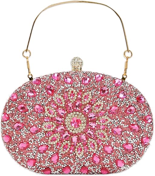 CORIOS Bolso de Noche Pequeño para Mujer, Diamantes de Imitación Clutch. Bandolera de Hombro Elegante para Fiesta de Graduación, Banquete, Boda Rosa