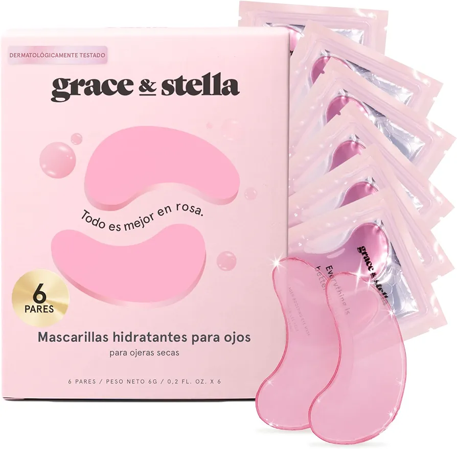 Grace & Stella Parches Ojos Bolsas y Ojeras - Parches Contorno de Ojos Antiarrugas Antiojeras Mujer - Parches de Ácido Hialurónico para Ojos Veganos y No Testados en Animales [6 Pares, Rosa]