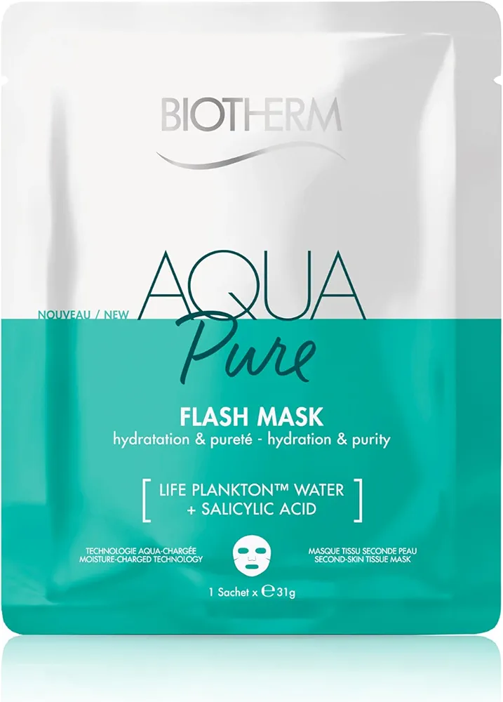 Biotherm, Aqua Pure Flash Mask, Mascarilla Facial Hidratante Efecto Purificador Instantáneo, Purifica e Hidrata la Piel en Profundidad, Con Ácido Salicílico y Life Plankton, Para Todo Tipo de Piel