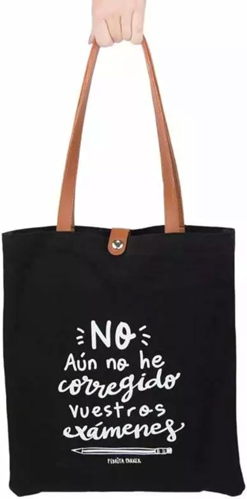 Pedrita Parker Tote bag, Bolsa de tela diseñada para Profesores con asas de polipiel resistentes y bolsillos interiores, modelo Corregir Exámenes