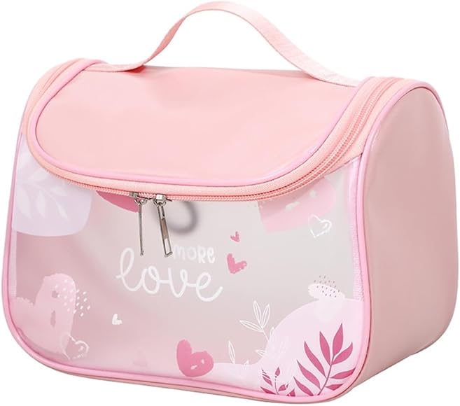 CAZSTYK Bolsa de maquillaje transparente esmerilada, bolsa de cosméticos impermeable con bolsa de maquillaje de viaje para el hogar para el cuidado personal, Pink